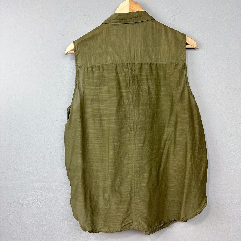 Banana Republic Sleeveless Top Womens L Olive Green Cotton Silk Voile Utility - Picture 7 of 9